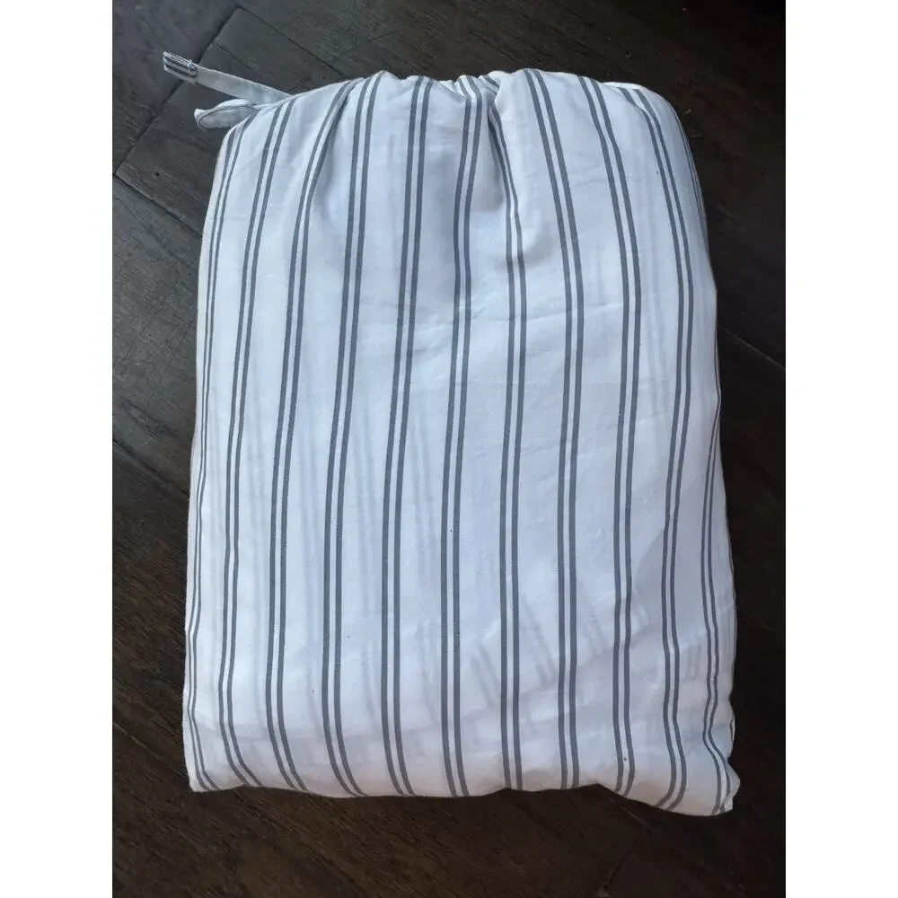 Quince Organic Crisp Percale Duvet Cover Full Queen Double Stripe Mineral